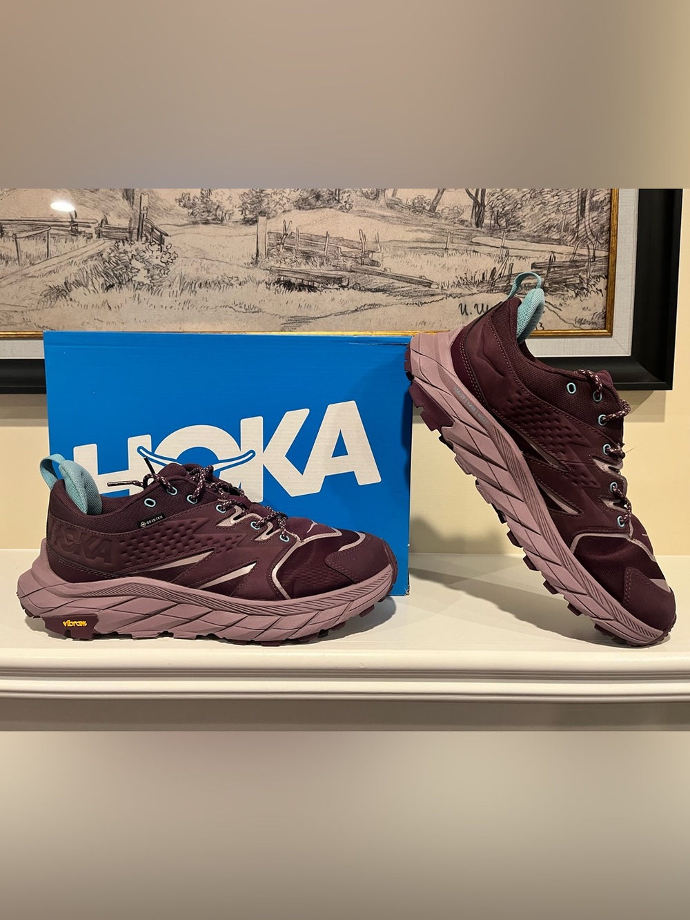 Hoka Women’s Trail Shoe in grape wine elderberry purple. 10.5B